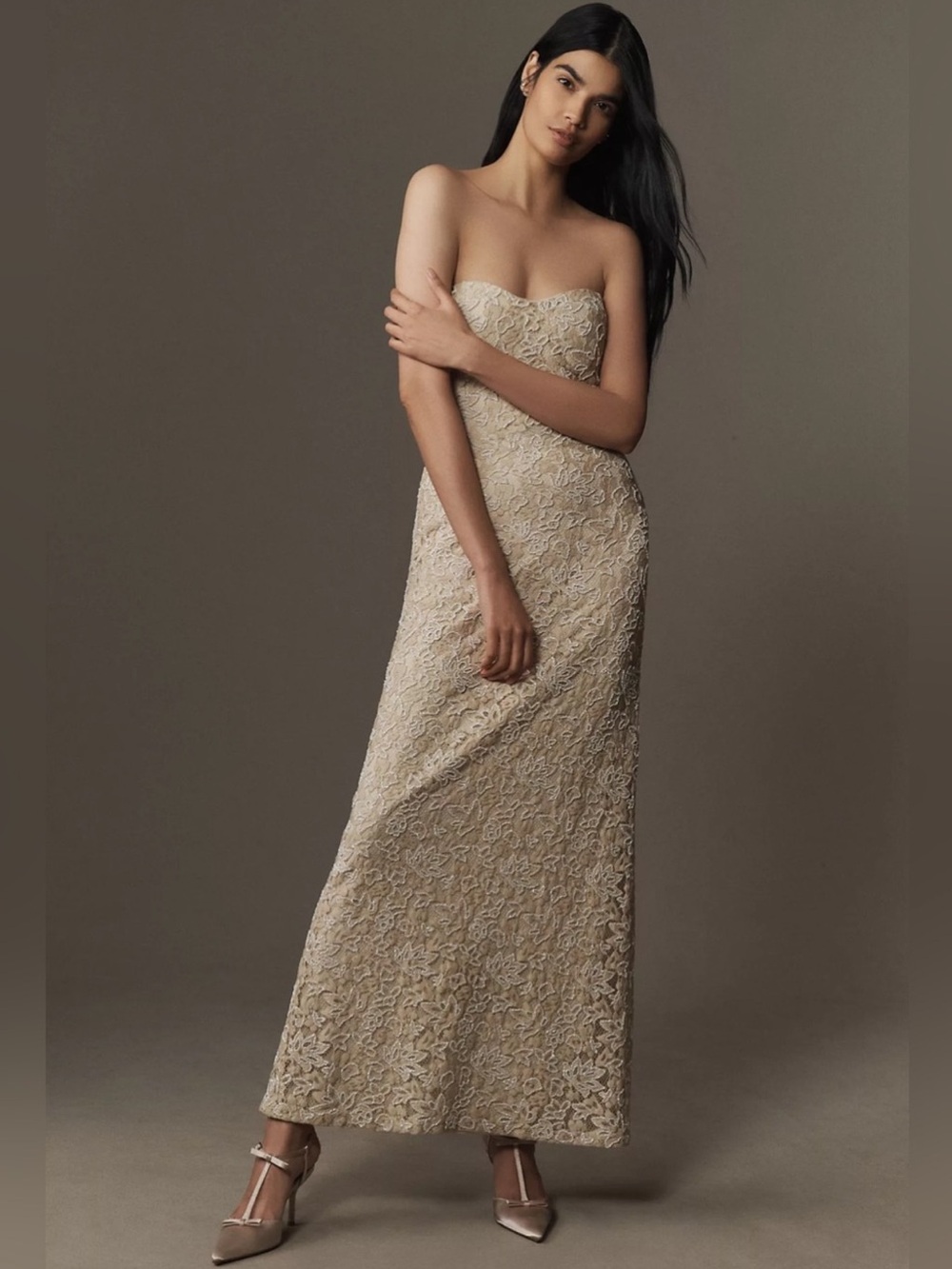 Mac Duggal 24067 Strapless Beaded Lace Fitted Column Gown Anthropologie
